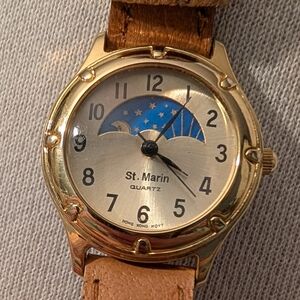 Women's Gold-Tone Moonphase Watch with Blue Dial Accent